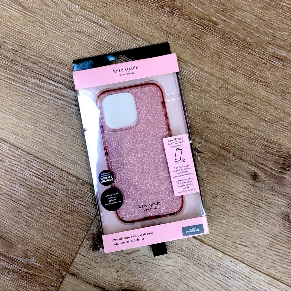NWT Kate Spade iPhone 13 Pro Phone Case in Pink Glitter